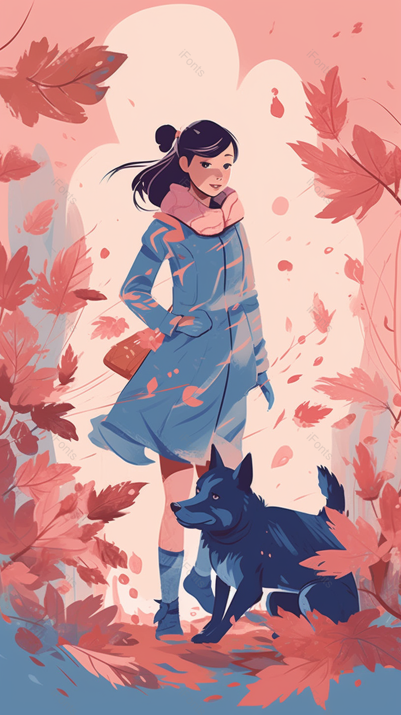 温馨女子遛狗传递爱心背景图,插画/手绘图,插画/手绘图库,插画/手绘图下载,插画/手绘